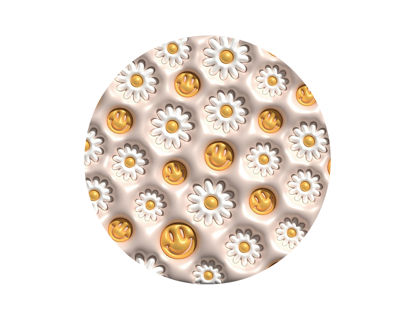 Retro Smiley Face and Flowers-3D Puff Car Coaster