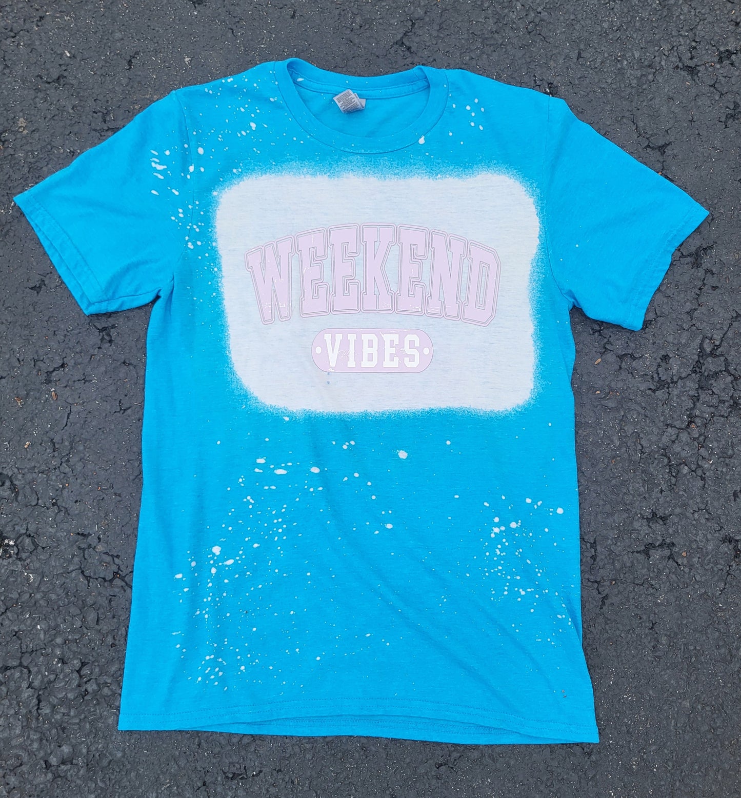 Weekend Vibes Bleached T-Shirt- Ready to Ship- Size Adult Small