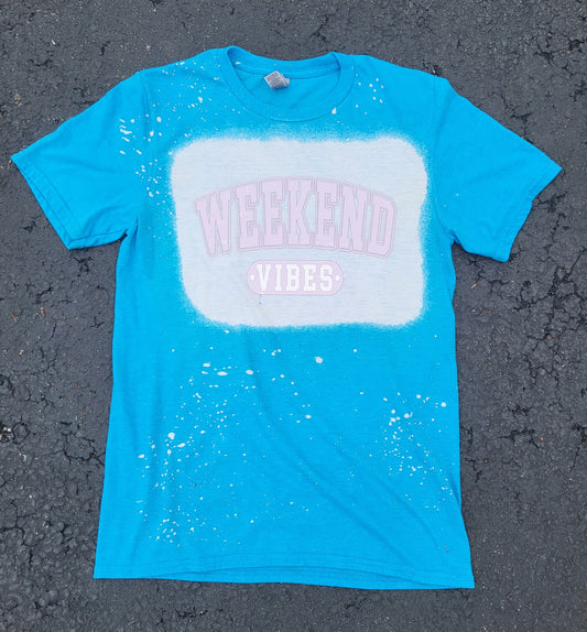 Weekend Vibes Bleached T-Shirt- Ready to Ship- Size Adult Small