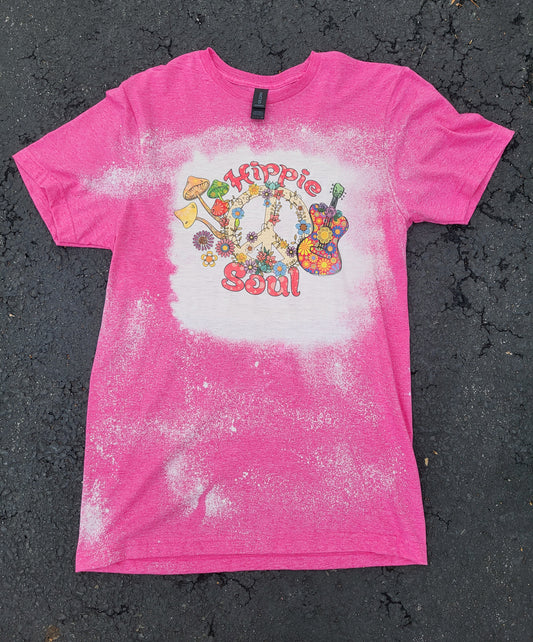 Hippie Soul Bleached T-shirt- Ready to Ship- Size Adult Small