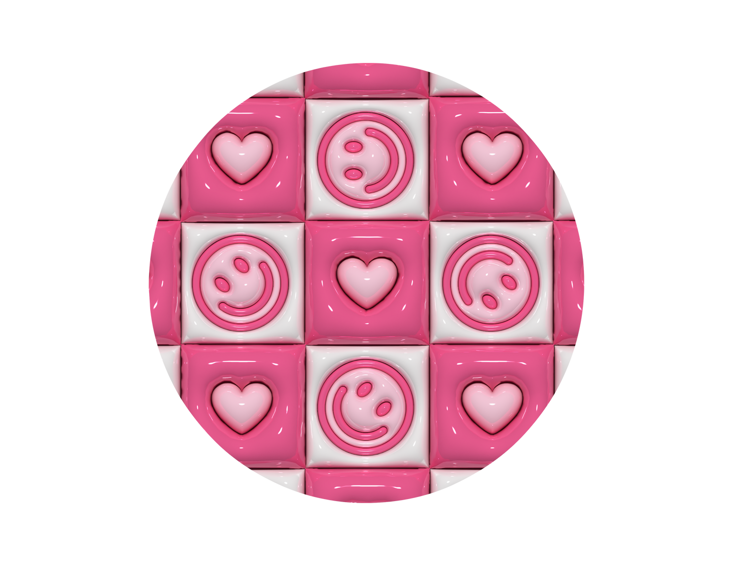 Pink Checkers with Hearts and Smiley Faces- 3D Puff Car Coaster