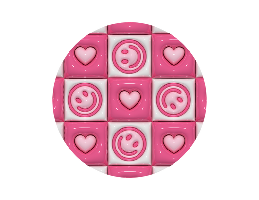 Pink Checkers with Hearts and Smiley Faces- 3D Puff Car Coaster