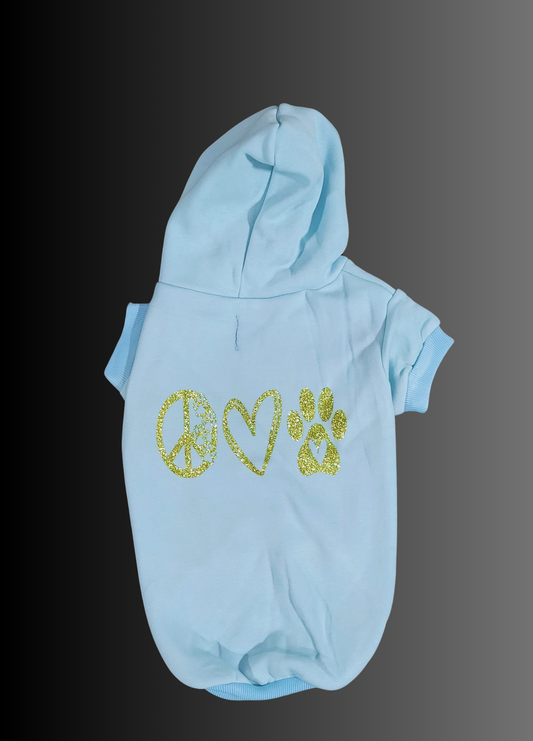 Light Blue Hoodie w/ Green Glitter Peace, Love, and Paw Print- Size XL- Ready to ship
