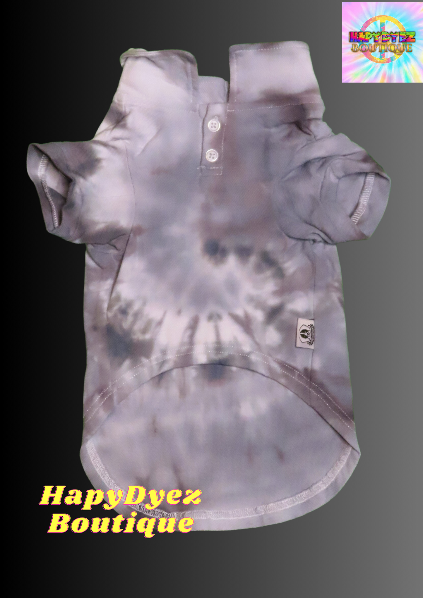 Grayscale Dog Polo Tye Dye T-Shirt- Size Large- Ready to Ship