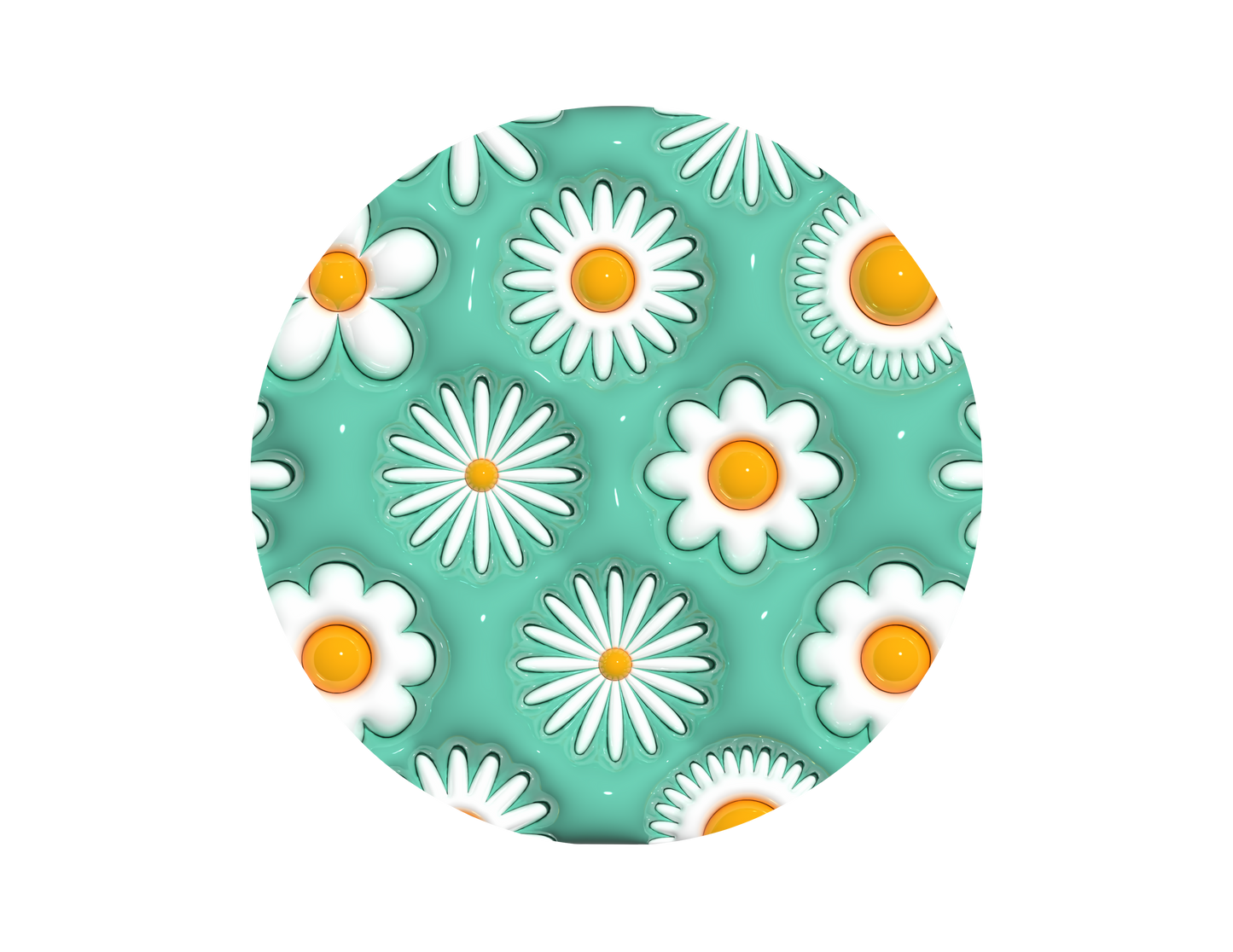 Teal White Daisy-3D Puff Car Coaster