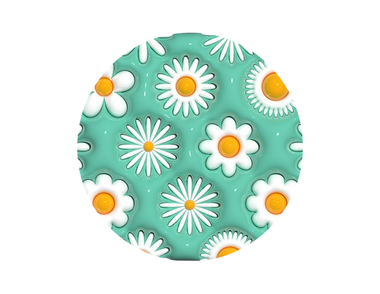 Teal White Daisy-3D Puff Car Coaster