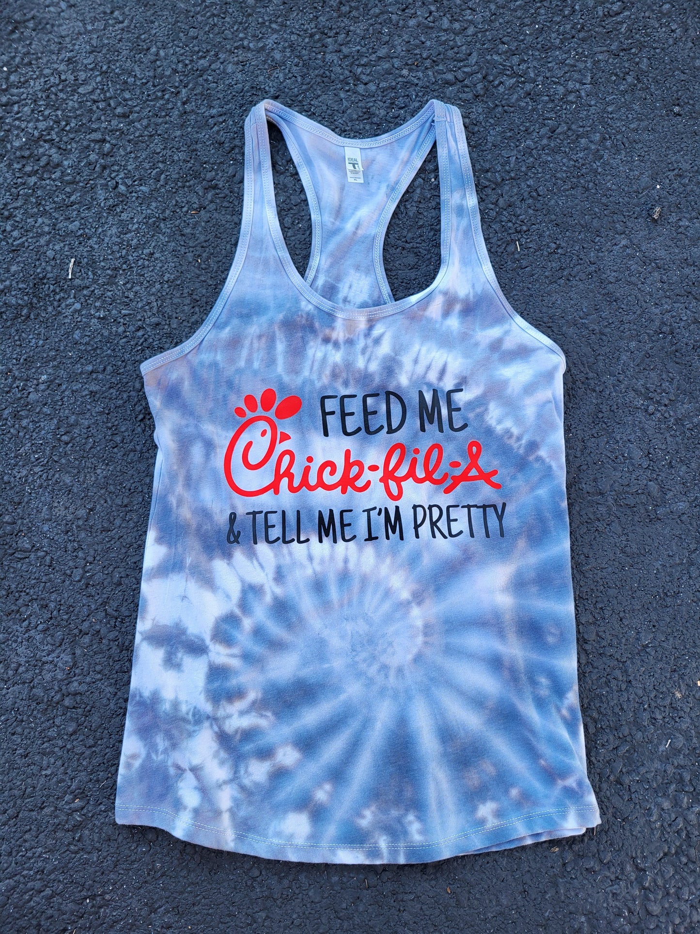 Grayscale Feed Me Chick-fil-A and Tell Me I’m Pretty Tye Dye Tank-top- Size XL- Ready to Ship