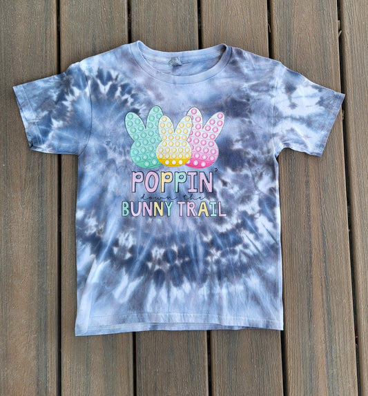 Poppin Down The Bunny Trail Grayscale Tye Dye- Ready to Ship- Size Youth Small