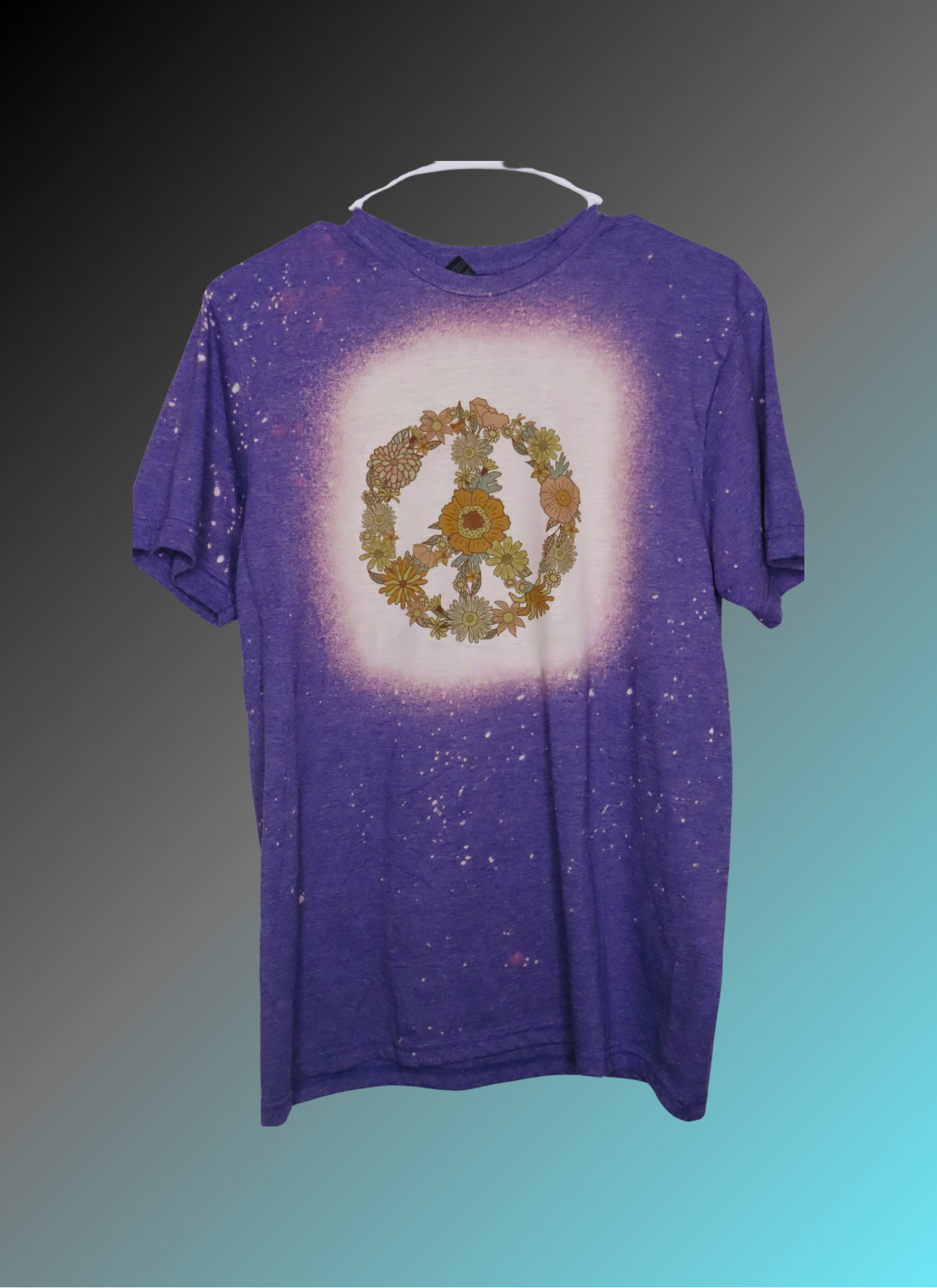 Floral Peace Sign Bleached T-shirt- Ready to Ship- Size Adult Medium