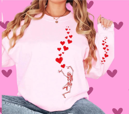 Dancing Skeleton Heart- Light Pink Sweatshirt