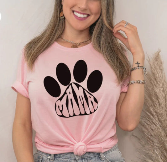 Retro Mama Dog Paw- Light Pink T-Shirt